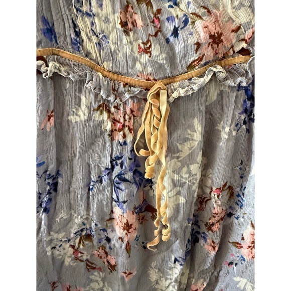 Free People‎ Marney Mini Dress XS Gray Floral Velvet Trim Boho Romant - Picture 5 of 12
